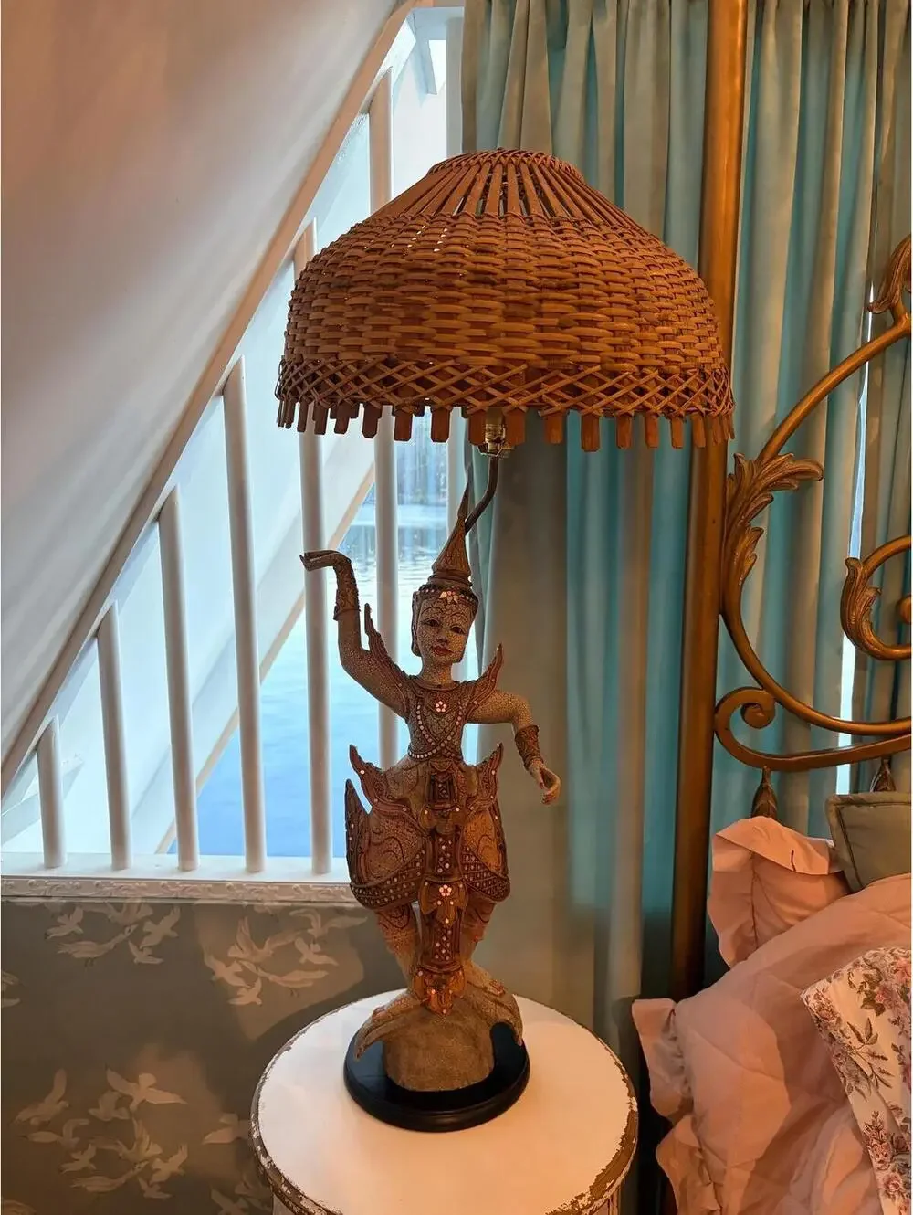 Vintage Thai Dancer Lamp, Rattan Shade, Mid-Century Decor [COPY]